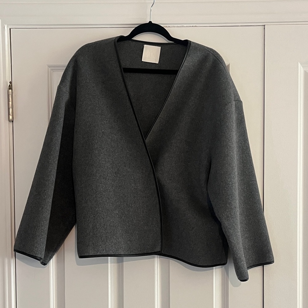 Malina Gray Wool Women's Open Front Minimalist Jacket